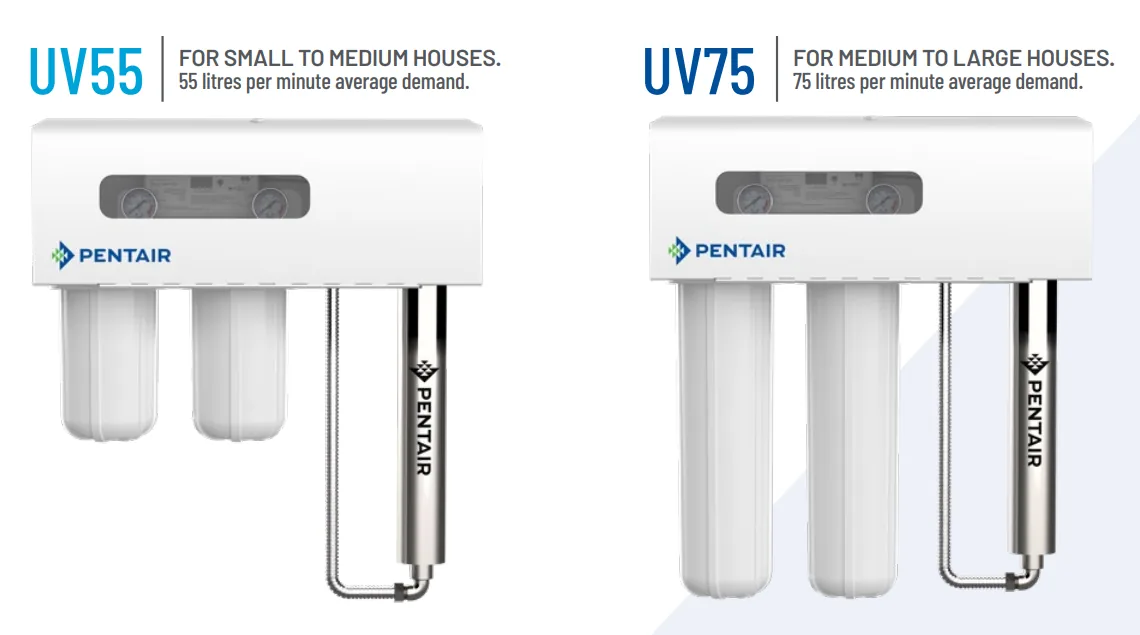 Pentair UV55 and UV75 ultraviolet water disinfection range